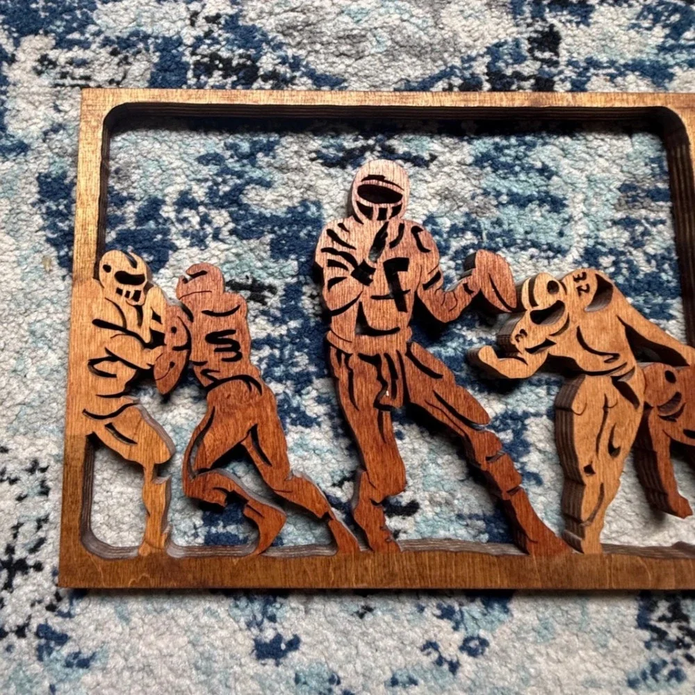 Handmade Laser‎ Cut Football Players Wooden Wall Art Plaque Sports Decor 10x8